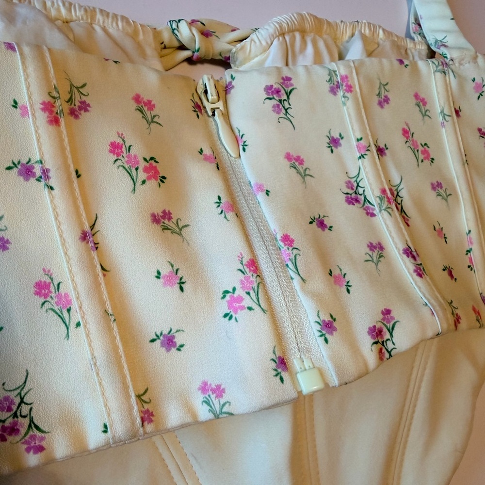 House of CB Gene corset Top size S lemon yellow and floral print - Picture 10 of 14